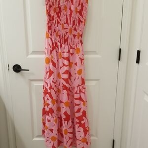 BTFBM Bright & Vibrant Medium Floral One Shoulder Flowy Summer Maxi Dress